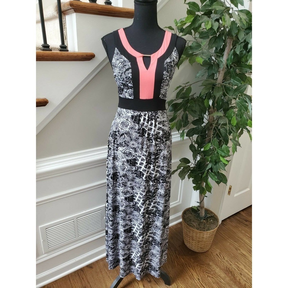 Susan Lawrence Black/White Polyester Maxi Dress